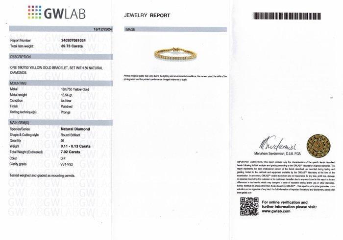 Tennis armband - 18 karaat Geel goud - 7.02ct. tw. Diamant, Handtassen en Accessoires, Antieke sieraden