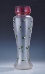 Vase -  Grote Franse Art Nouveau vaas met polychoom floraal, Antiek en Kunst