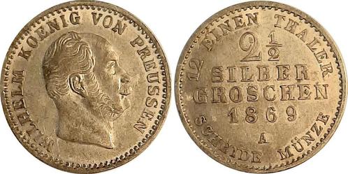 Silbergroschen 2,5 zilvergroschen 1869a Preussen Pruisen., Postzegels en Munten, Munten | Europa | Niet-Euromunten, België, Verzenden
