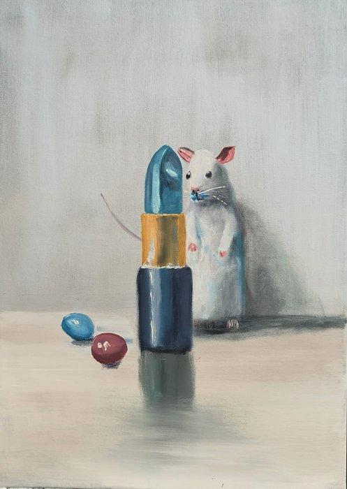 Adam Golly - Mouse and lipstick, Antiek en Kunst, Kunst | Schilderijen | Modern