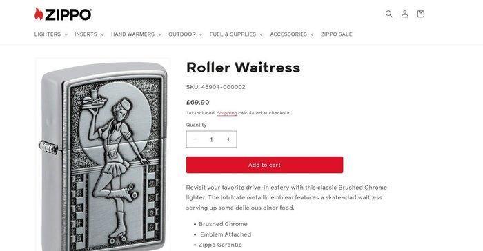 Zippo 2004 Roller Skating Waitress Emblem new unfired -, Verzamelen, Rookartikelen, Aanstekers en Luciferdoosjes
