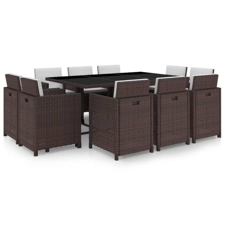 vidaXL 11-delige Tuinset met kussens poly rattan bruin, Tuin en Terras, Tuinsets en Loungesets, Tuinset, Nieuw, Verzenden