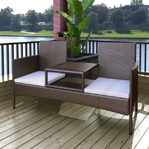 vidaXL Tuinbank 2-zits met tafeltje poly rattan bruin, Tuin en Terras, Tuinsets en Loungesets, Nieuw, Verzenden