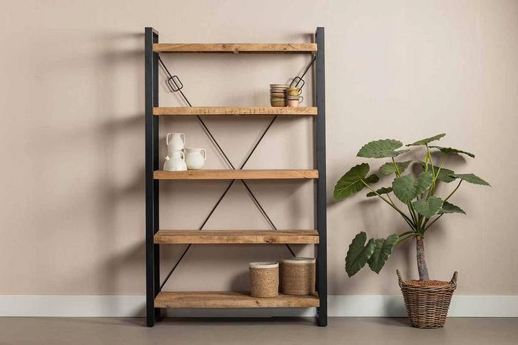 Boekenkast Mangohout Donovan 120 cm, Huis en Inrichting, Kasten | Boekenkasten, Nieuw, Verzenden