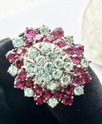 Ring - 18 karaat Witgoud - diamanten en robijnen, Handtassen en Accessoires, Ringen, Nieuw