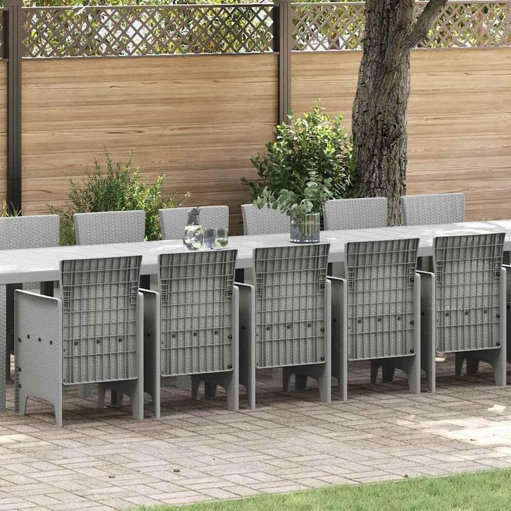 vidaXL Tuin Eettafel Set 17 pcs Lichtgrijs Polt riet, Tuin en Terras, Tuinsets en Loungesets, Nieuw, Verzenden