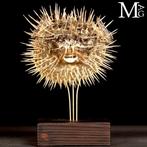 Pufferfish sur base en bois et en laiton Support de corps, Nieuw