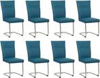 Set van 8 Blauwe leren   - poot rond inox - Toledo Leer, Nieuw, Vijf, Zes of meer stoelen, Modern, Leer