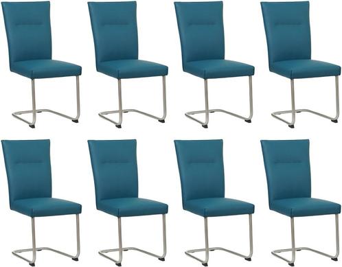 Set van 8 Blauwe leren   - poot rond inox - Toledo Leer, Huis en Inrichting, Stoelen, Overige kleuren, Vijf, Zes of meer stoelen