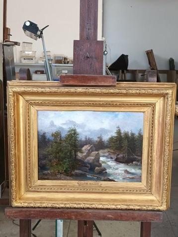 Claude Hugard (XIX) - Paysage de rivière et sa cascade