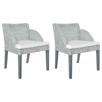 vidaXL Eetkamerstoelen 2 st met kussens natuurlijk rattan, Verzenden