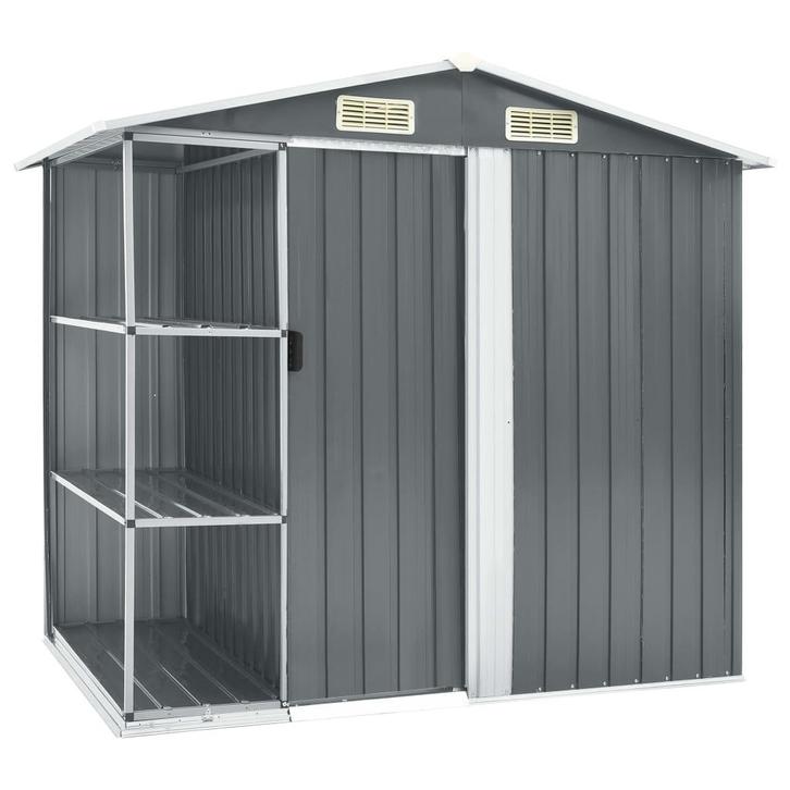 vidaXL Tuinschuur met rek 205x130x183 cm ijzer grijs, Tuin en Terras, Tuinhuizen, Nieuw, Verzenden