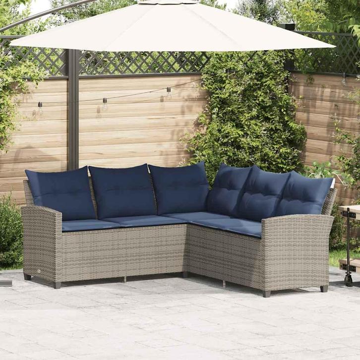 vidaXL Loungebank met kussens L-vormig poly rattan grijs, Tuin en Terras, Tuinsets en Loungesets, Nieuw, Verzenden