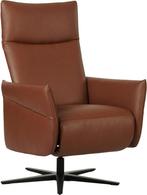Donkercognac leren moderne relaxfauteuil - staal zwart frame, Nieuw, Ophalen of Verzenden, 50 tot 75 cm, Leer
