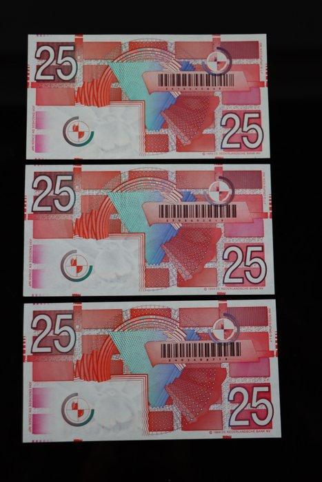 Nederland. - 3 x 25 gulden 1989 - Pick 100 (Zonder, Postzegels en Munten, Munten | Nederland