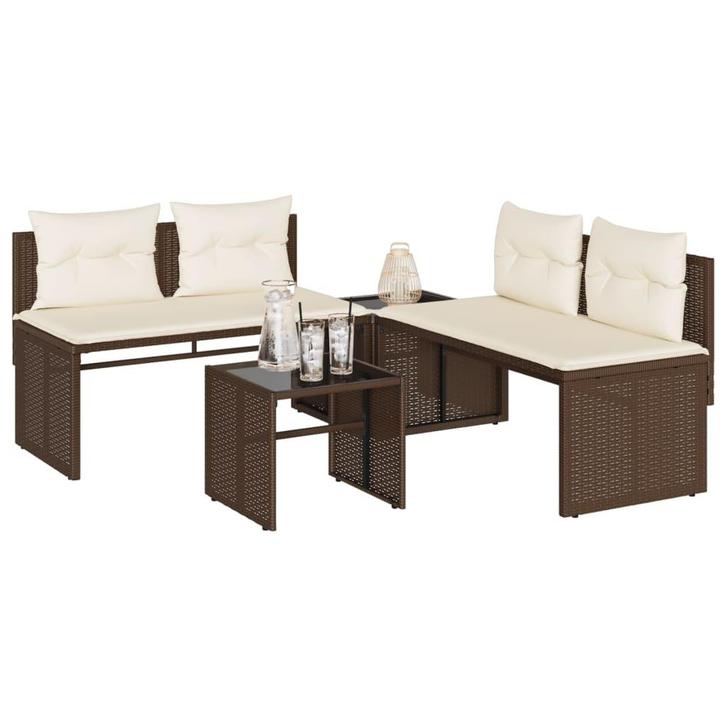 vidaXL 4-delige Loungeset met kussens poly rattan bruin, Tuin en Terras, Tuinsets en Loungesets, Loungeset, Nieuw, Verzenden