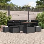 vidaXL 7-delige Tuinset met Kussens Zwart Poly Rattan Acacia, Verzenden, Nieuw