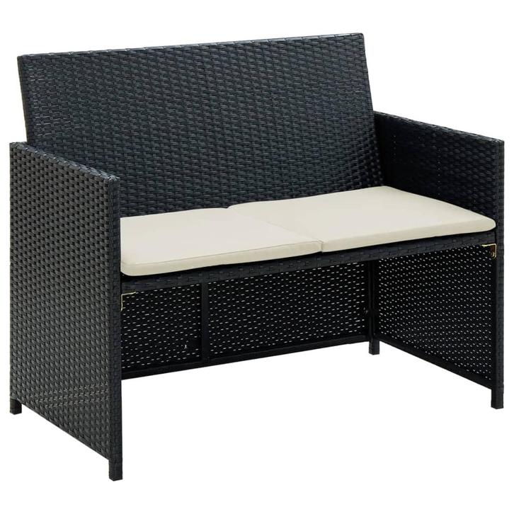 vidaXL Tuinbank 2-zits met kussens poly rattan zwart, Tuin en Terras, Tuinsets en Loungesets, Nieuw, Verzenden