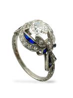 Ring Platina, Art Deco Platinum Ring met grote 1-karaat, Nieuw