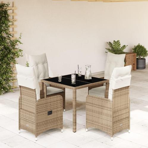 vidaXL 5-delige Bistroset met kussens poly rattan beige, Jardin & Terrasse, Ensembles de jardin, Envoi