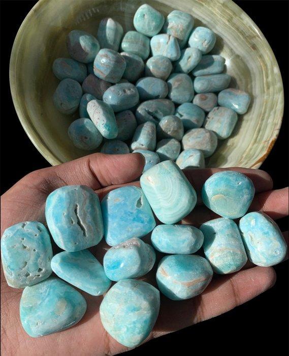 Kleine blauwe aragoniet van hoge kwaliteit Glazen- 1215 g, Verzamelen, Mineralen en Fossielen