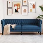 vidaXL Driezitsbank Chesterfield-stijl stof blauw, Huis en Inrichting, Zetels | Zetels, Verzenden, Nieuw