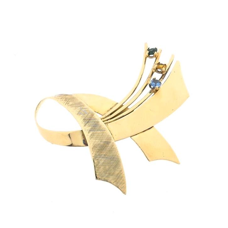 Gouden abstracte broche mix van saffieren (vintage, speld), Handtassen en Accessoires, Broches, Overige kleuren, Gebruikt, Met edelsteen