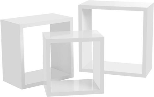 Wandplanken - Set van 3 Kubusvormige - Hoogglans - Wit, Huis en Inrichting, Woonaccessoires | Wandplanken en Boekenplanken, Nieuw