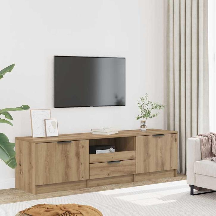 vidaXL Tv-meubel Artisan Eiken 140x35x40 cm Bewerkt Hout, Huis en Inrichting, Kasten |Televisiemeubels, Nieuw, Verzenden