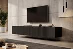 Meubella | TV-Meubel hangend zwart 200cm lamellen, Huis en Inrichting, Kasten |Televisiemeubels, Overige materialen, Verzenden