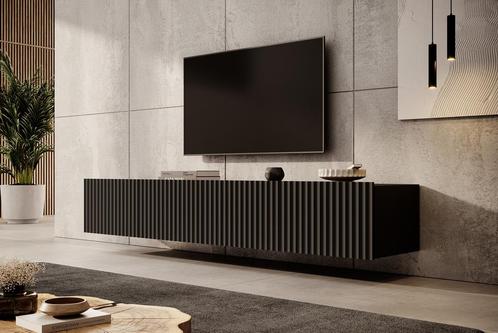 Meubella | TV-Meubel hangend zwart 200cm lamellen, Maison & Meubles, Armoires | Mobilier de télévision, Envoi