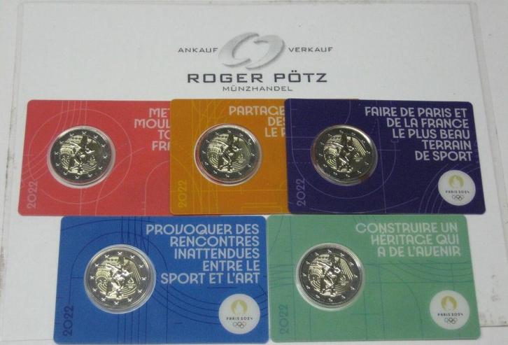 Frankreich 5 x 2 Euro 2022 Olympiade Paris in diversen Co..., Postzegels en Munten, Munten | Europa | Euromunten, België, Verzenden