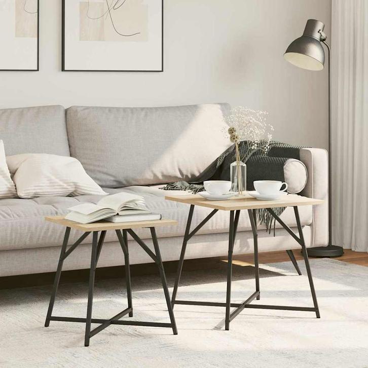 vidaXL Bijzettafelset 2 pcs Sonoma eiken en zwart 50 x 50 x, Huis en Inrichting, Tafels | Bijzettafels, Nieuw, Verzenden
