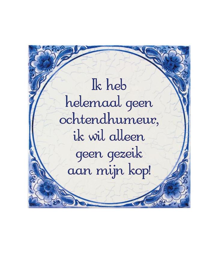 Delfts Blauw Tegel Ochtendhumeur 14,5cm, Huis en Inrichting, Woonaccessoires | Schilderijen, Tekeningen en Foto's, Nieuw, Verzenden