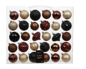 Kerstballen en ornamenten 7 cm opaal bruin zwart onbreekbaar