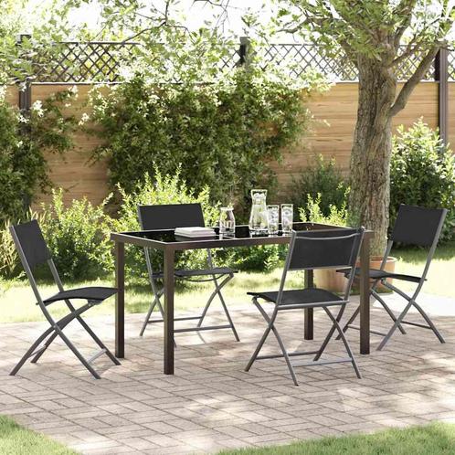 vidaXL Tuin Eettafel Set 5 pcs Zwart Textilene en staal, Tuin en Terras, Tuinsets en Loungesets, Nieuw, Verzenden