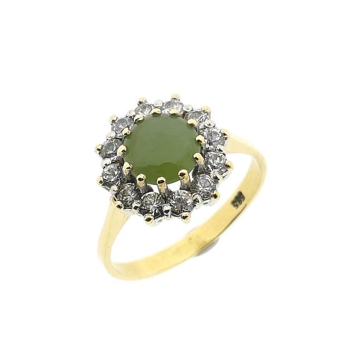 Gouden entourage ring met Jade en zirconia (gouden ring), Handtassen en Accessoires, Ringen, Dame, Met edelsteen, Overige kleuren