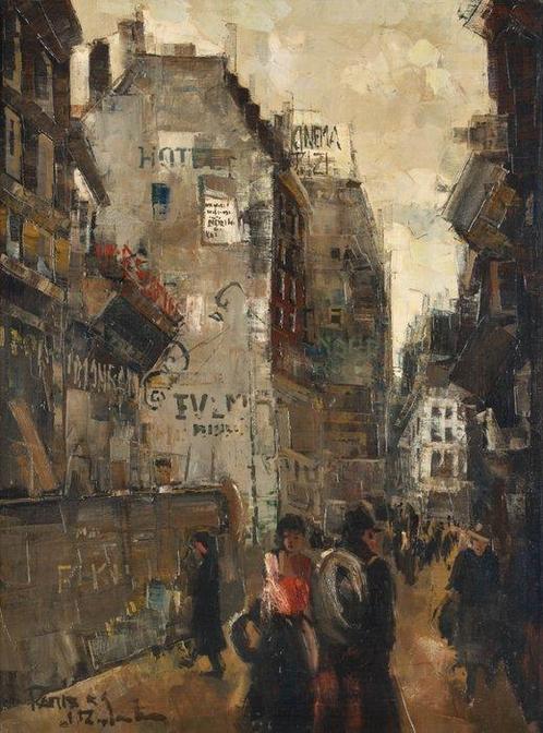 Jan Rijlaarsdam (1911-2007) - Une rue animée à Paris, Antiek en Kunst, Kunst | Schilderijen | Klassiek