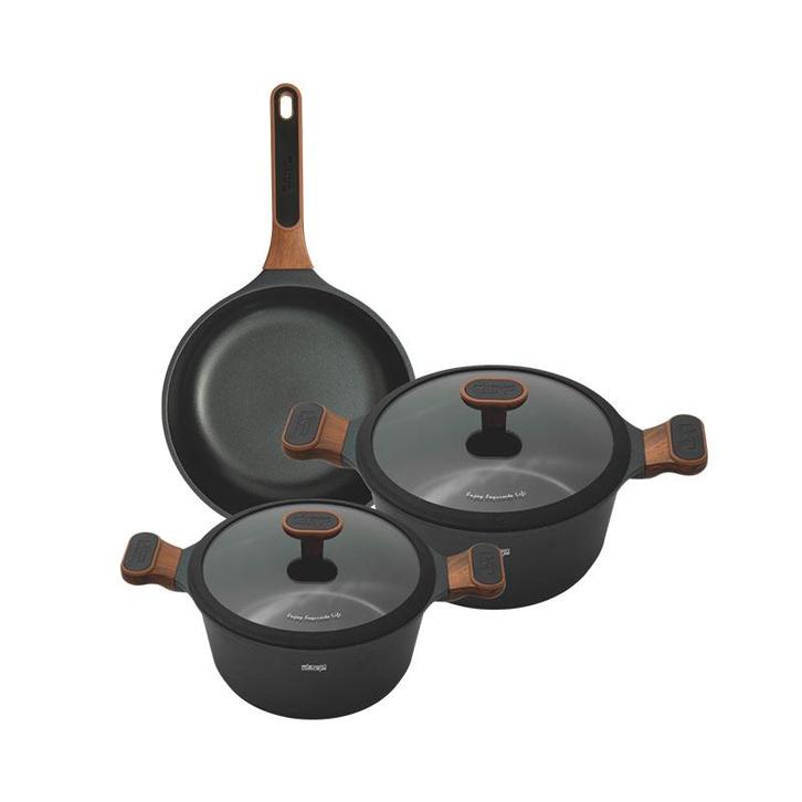 Dsp 3-delige Geharde Anti-aanbaklaag Pannenset Zwart, Huis en Inrichting, Keuken | Potten en Pannen, Ophalen of Verzenden