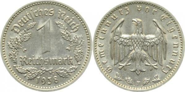 Duitsland 1 Reichsmark 1938 F vz+ J 354 1 Reichsmark, Postzegels en Munten, Munten | Europa | Niet-Euromunten, België, Verzenden