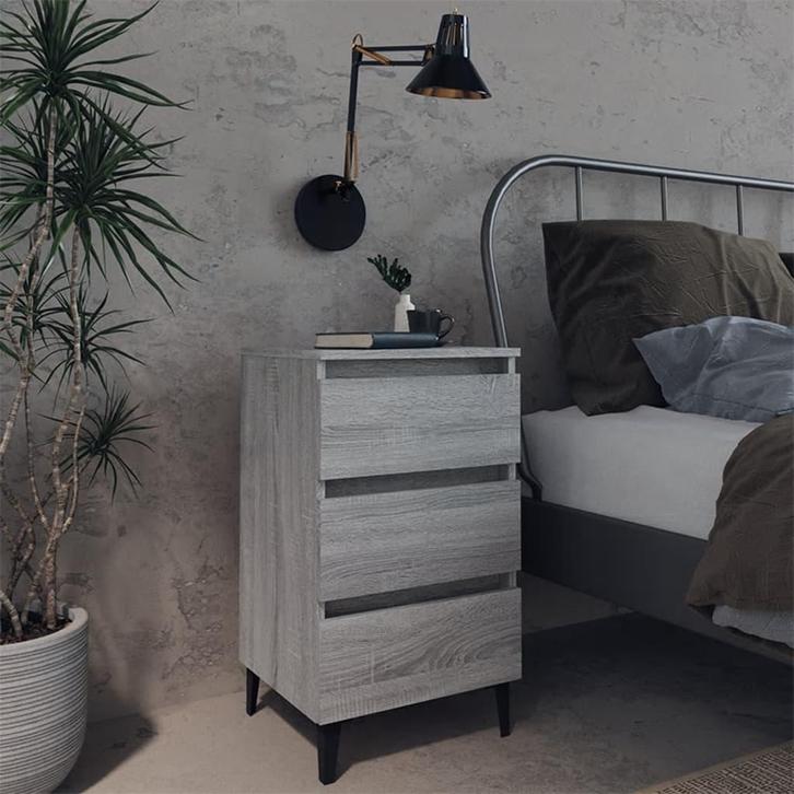 vidaXL Nachtkastje met metalen poten 40x35x69 cm grijs, Huis en Inrichting, Slaapkamer | Nachtkastjes, Nieuw, Verzenden