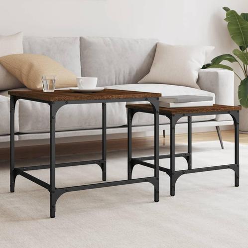 vidaXL 2-delige Tafeltjesset bewerkt hout bruin eikenkleur, Huis en Inrichting, Tafels | Salontafels, Nieuw, Verzenden