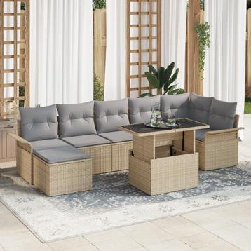 vidaXL 8-delige tuinset met kussens in beige poly rattan, Verzenden, Tuinset
