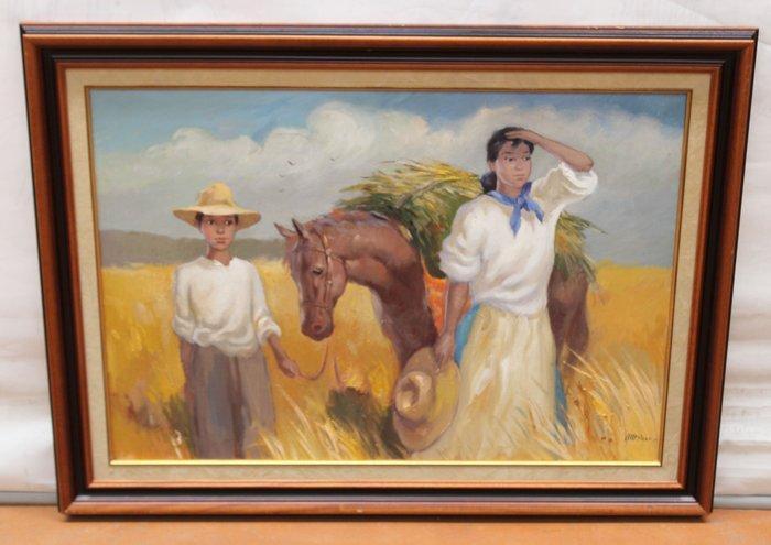 Albert Roca i Cama (1945–2023) - Cosecha en el campo, Antiek en Kunst, Kunst | Schilderijen | Klassiek