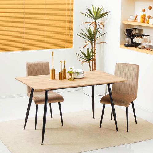 Keukentafel - Houten uitstraling - Stalen poten - Zwart, Huis en Inrichting, Tafels | Eettafels, Nieuw, Ophalen of Verzenden