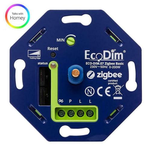 EcoDim ECO-DIM.07 Led dimmer Zigbee Basic druk/draai 0-200W, Maison & Meubles, Lampes | Autre, Enlèvement ou Envoi