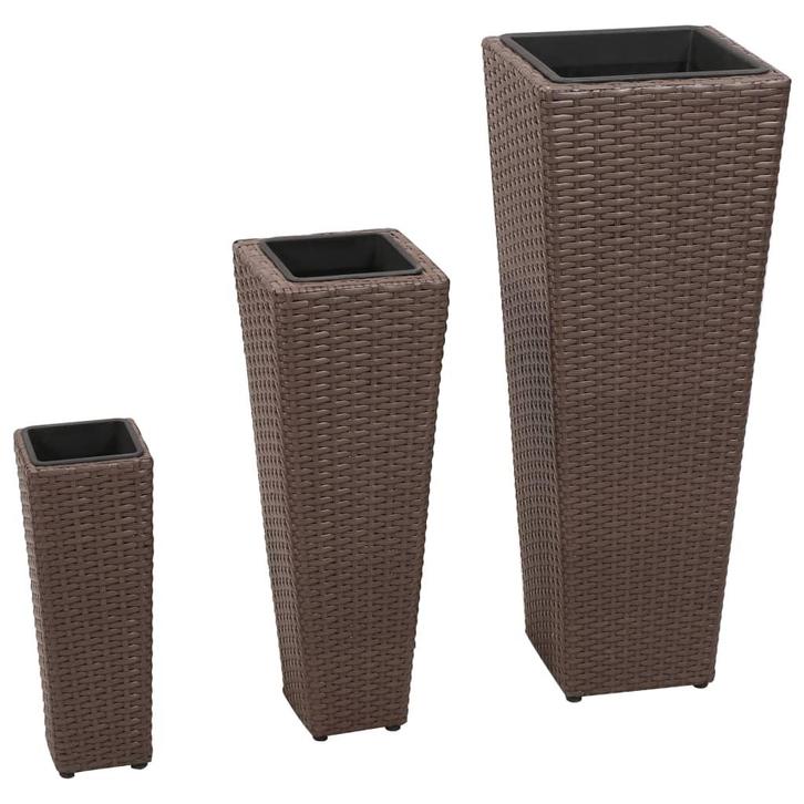 vidaXL Plantenbakken verhoogd 3 st poly rattan bruin, Tuin en Terras, Bloempotten, Nieuw, Verzenden