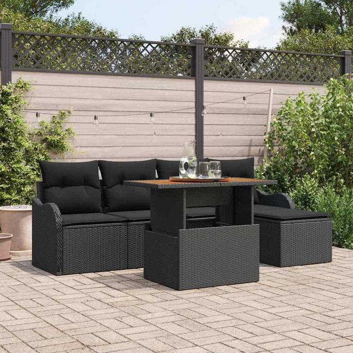 vidaXL Tuinbank Set met opslag 6 pcs Zwart Poly rattan, Tuin en Terras, Tuinsets en Loungesets, Nieuw, Verzenden