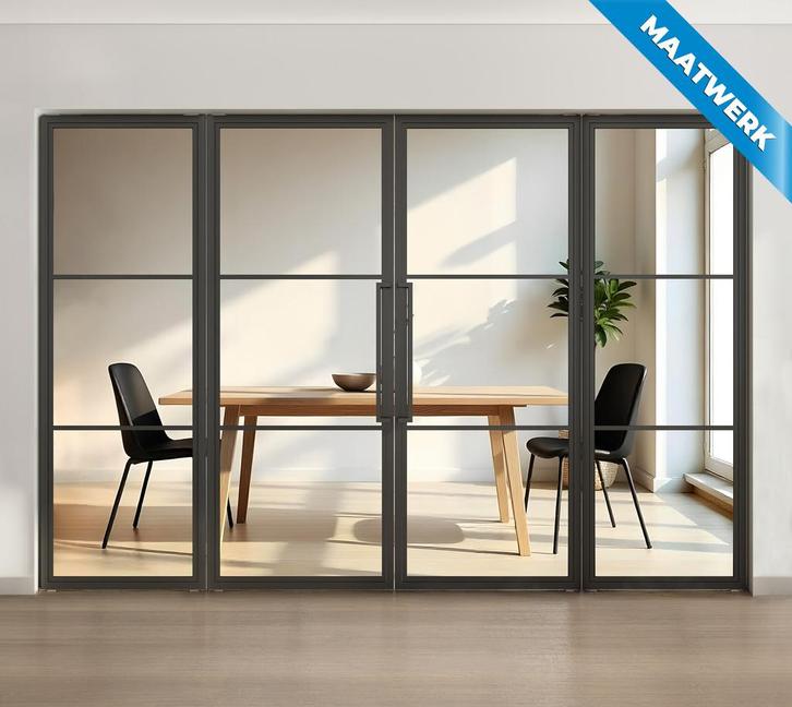 Dubbele stalen taatsdeur met glaspaneel, 3 vlaks, helder gla, Doe-het-zelf en Bouw, Deuren en Vliegenramen, Overige typen, Nieuw