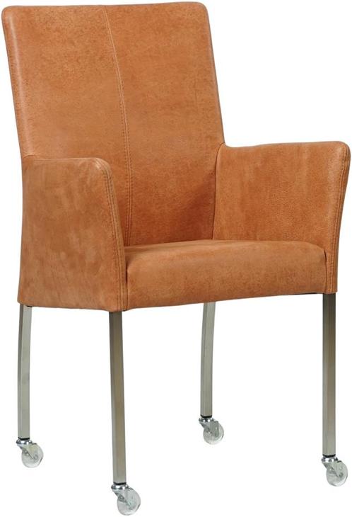 Oranje leren moderne eetkamerstoel - met armleuning poot, Huis en Inrichting, Stoelen, Nieuw, Eén, Leer, Ophalen of Verzenden